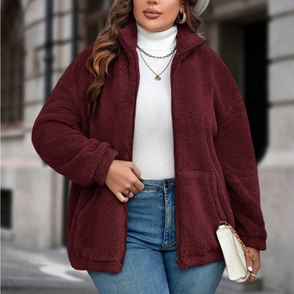 Plus size cost zip up teddy jacket - Picture 5 of 16